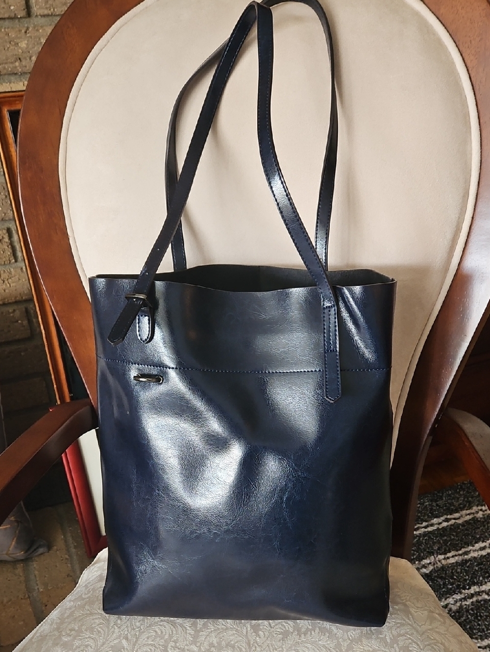Kattee Vintage Navy Leather Adjustable Shoulder Tote Bag
